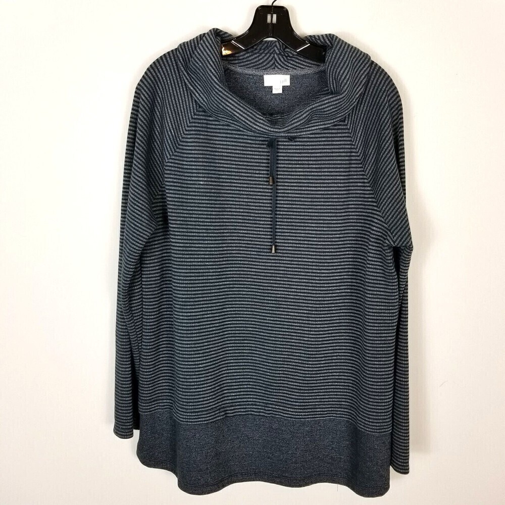 J.Jill Women Cowlneck Sweater Striped Pullover Cotton Blend L